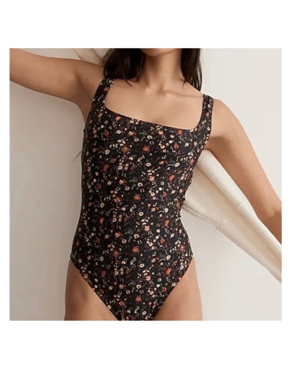 Madewell Black Floral One-Piece Swimsuit